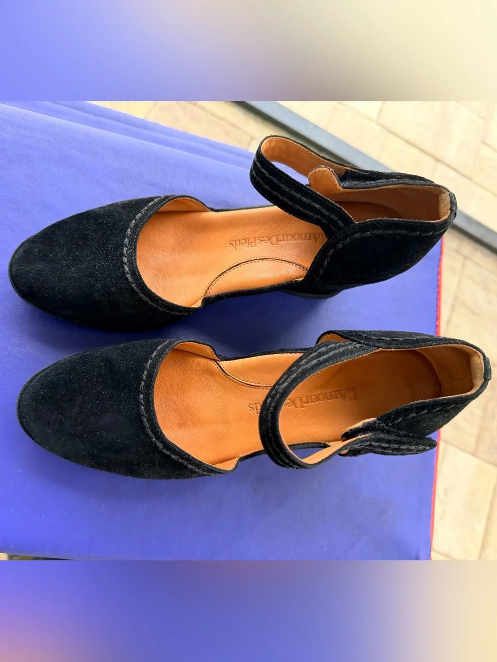 L`AMOUR DES PIEDS ORVA WOMEN'S BLACK KIDSUEDE ANKLE STRAP PUMPS SIZE 8.5